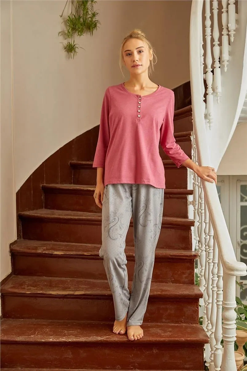 H110 Patlı Empirime Pijama Takımı - Gri