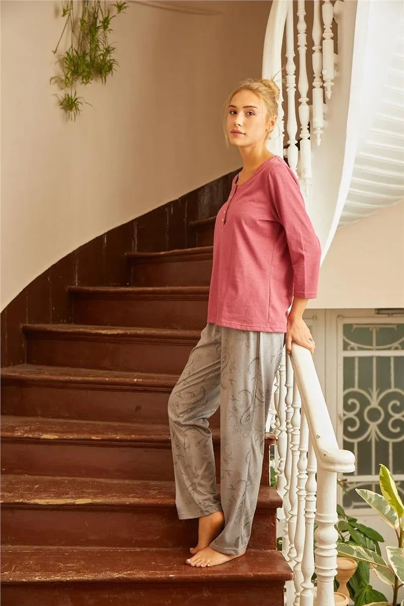 H110 Patlı Empirime Pijama Takımı - Gri