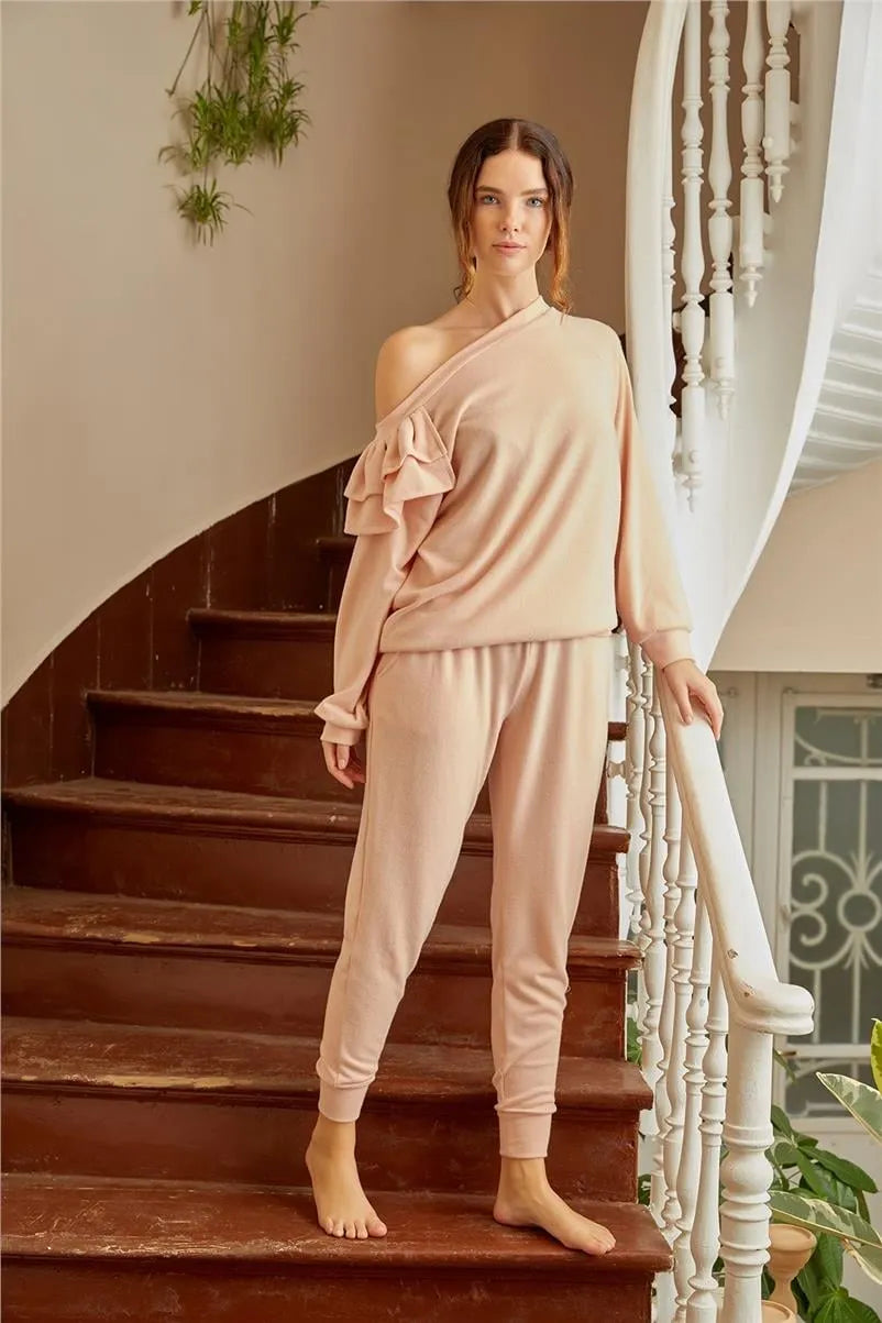 Kayık Yaka Homewear Takımı – Pembe