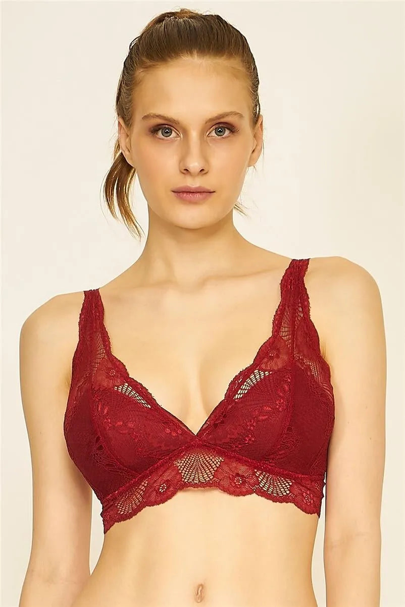 U314 Dantelli Kaplı Bralet - Bordo