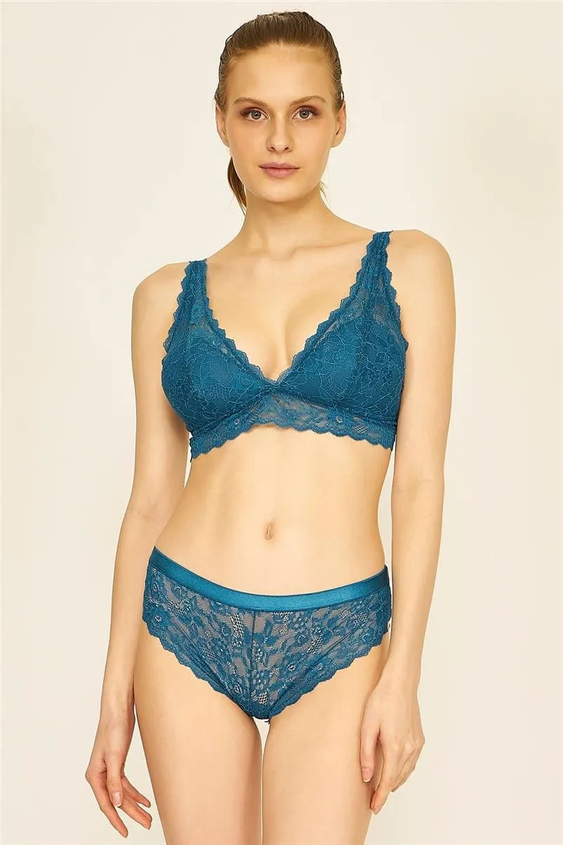U314 Dantelli Kaplı Bralet - Petrol