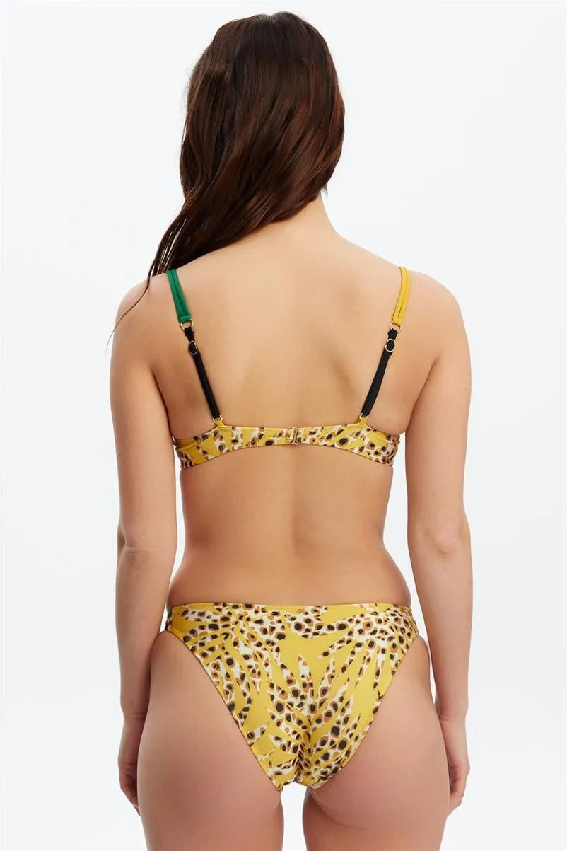 Leopar Desenli Full Dolgulu Balenli Bikini Takımı - Sarı, Yeşil Detaylı