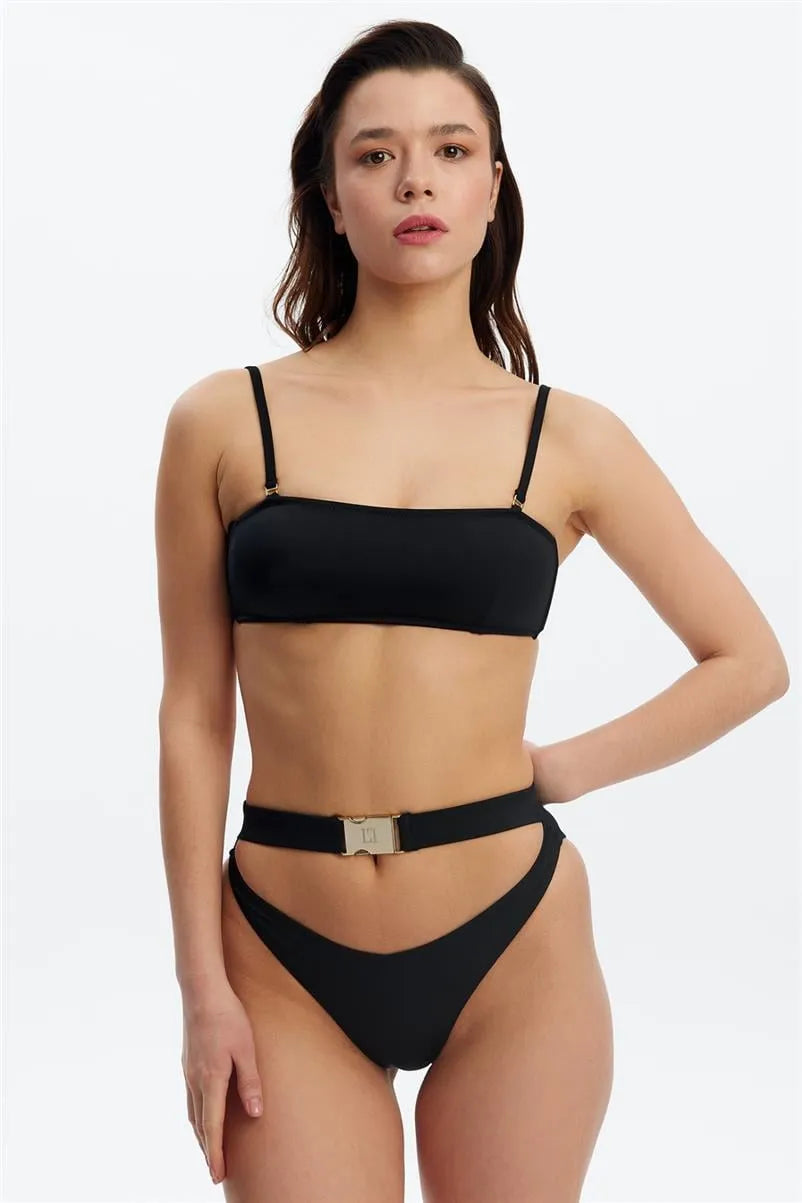 B1726 Tokalı Straplez Bikini Takım - Siyah