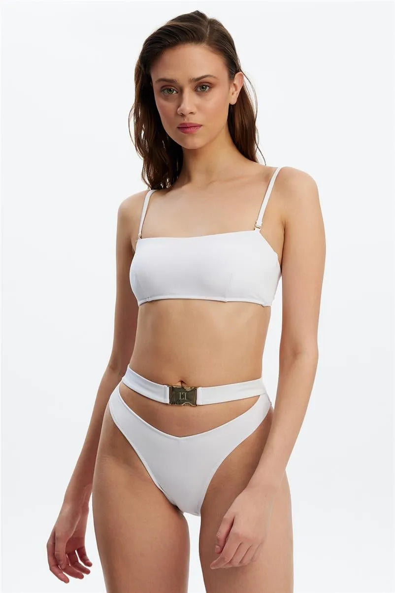 B1726 Tokalı Straplez Bikini Takım - Beyaz
