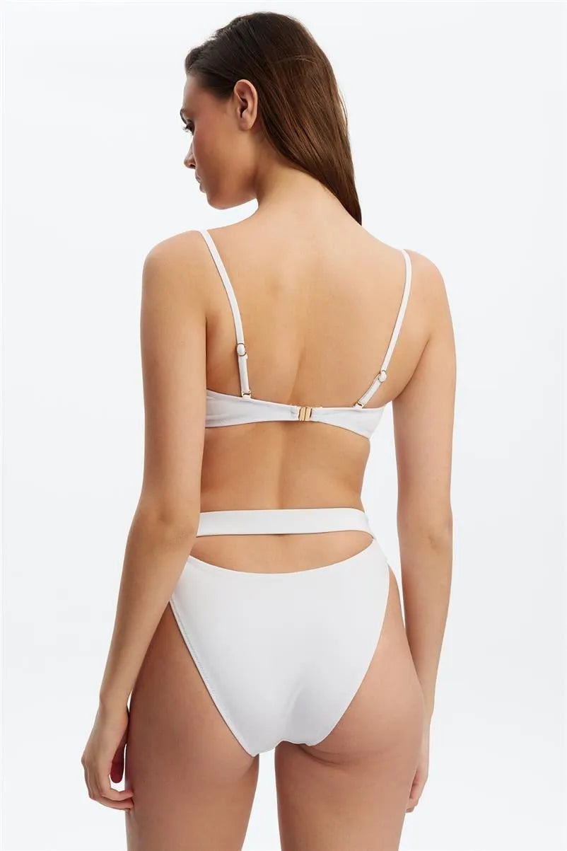 B1726 Tokalı Straplez Bikini Takım - Beyaz