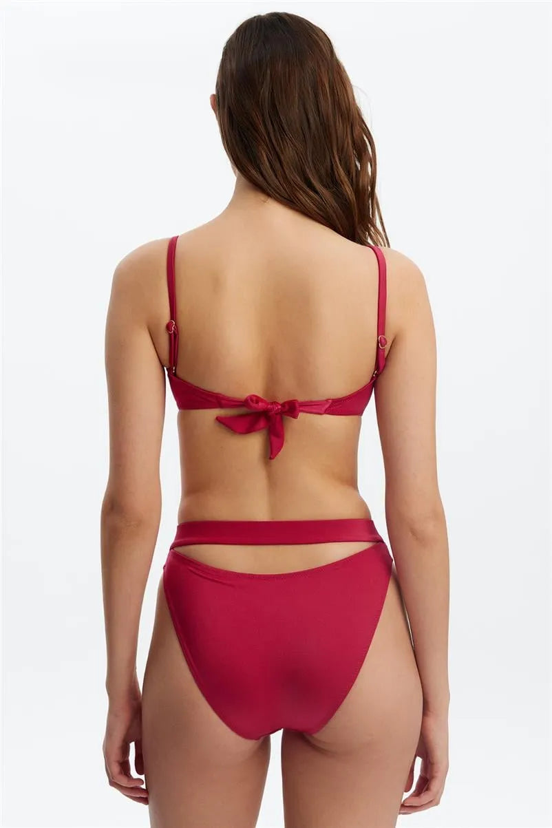 B1726 Tokalı Straplez Bikini Takım - Fuşya