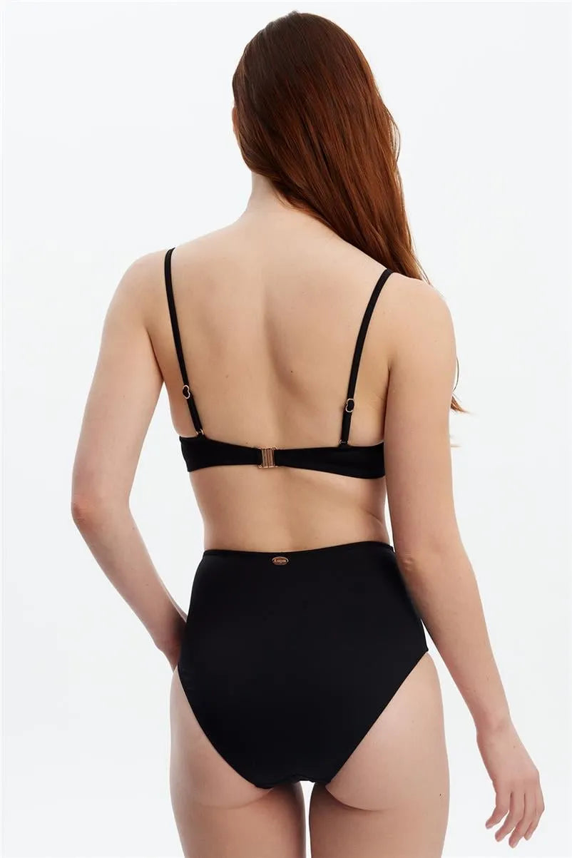 Kaplı Drapeli Bikini Takımı – Straplez, Toparlayıcı ve Şık Tasarım - Siyah