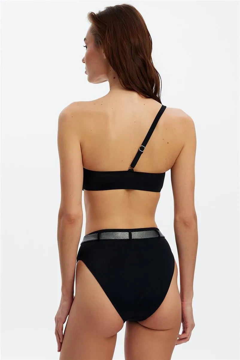 NB1762 Tek Omuz Bikini Takım - Siyah