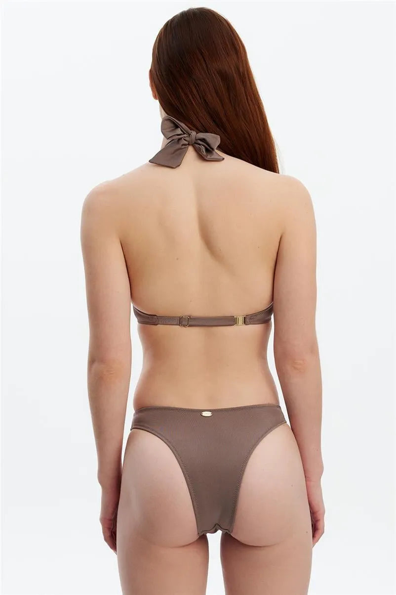 NB1766 Telli Bikini Takım - Kahverengi