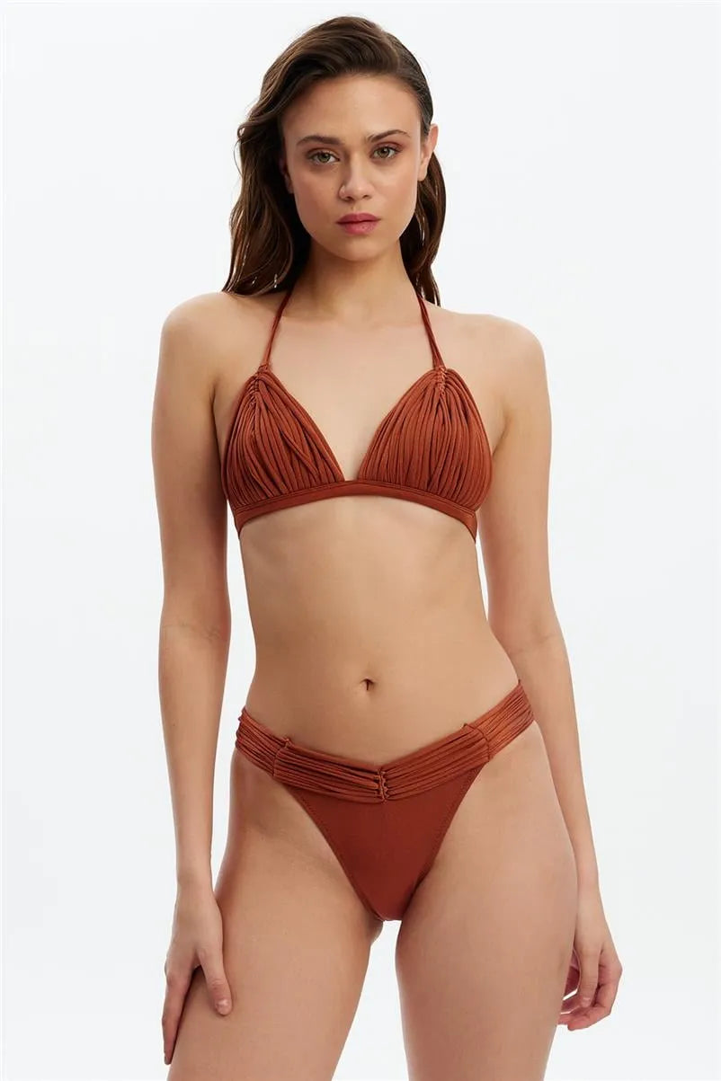 B1732 Biritli Üçgen Bikini Takım - Kiremit