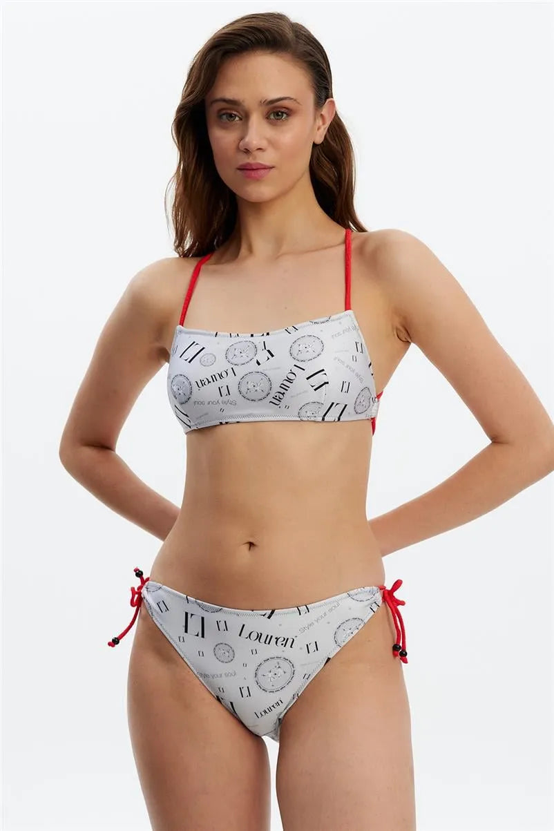 Straplez Bağcıklı Bikini Takımı - Beyaz