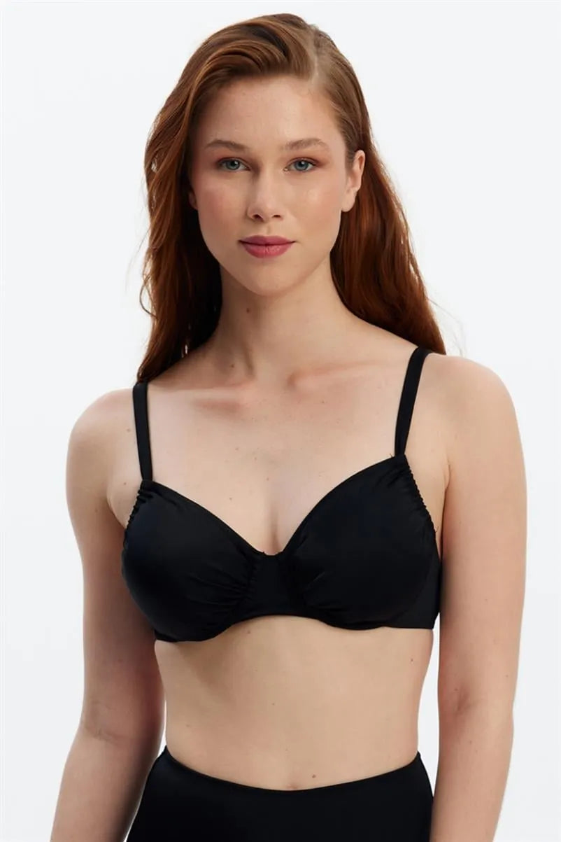 Siyah Asansörlü Toparlayıcı Balenli Bikini Üstü - Ayarlanabilir Askılı