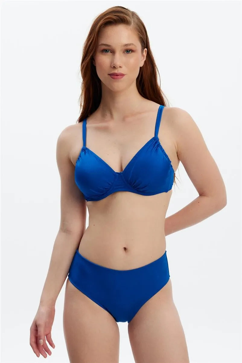 Mavi Asansörlü Toparlayıcı Balenli Bikini Üstü - Ayarlanabilir Askılı