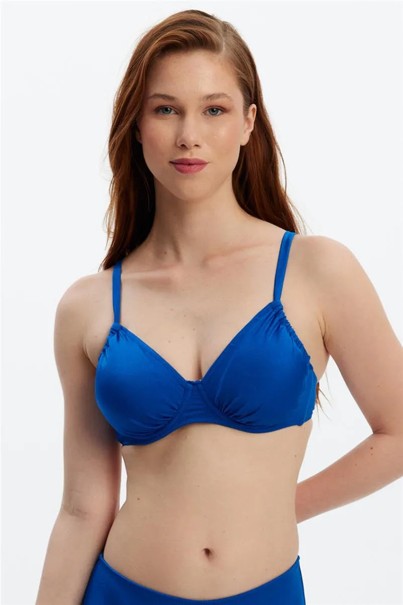 Mavi Asansörlü Toparlayıcı Balenli Bikini Üstü - Ayarlanabilir Askılı