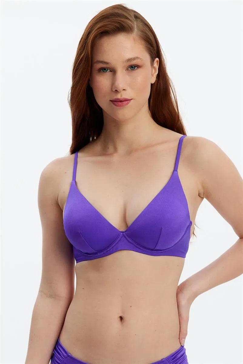 Telli Üçgen Bikini Üstü - Mor