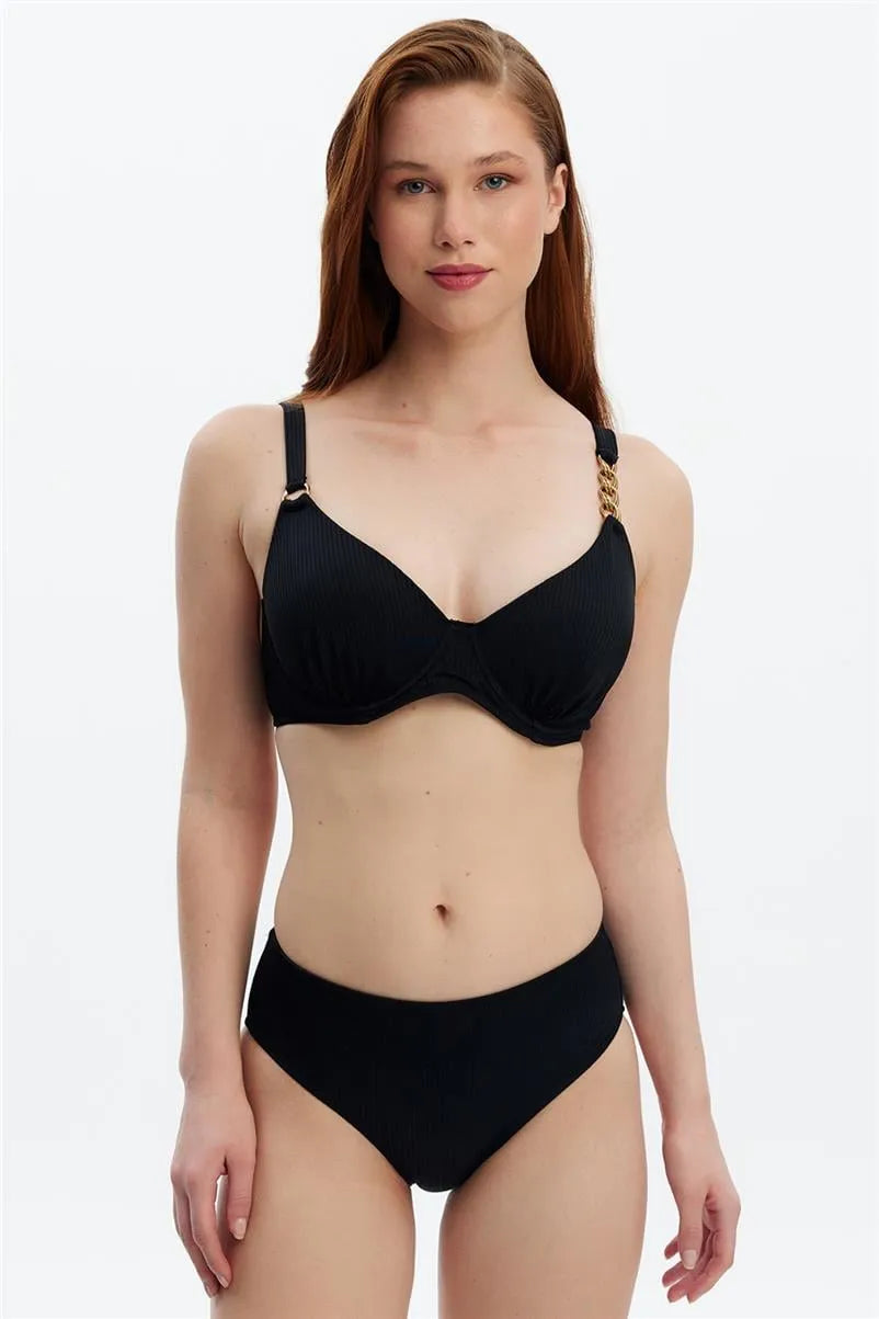 Siyah Balenli Kaplı Bikini Takımı - Siyah