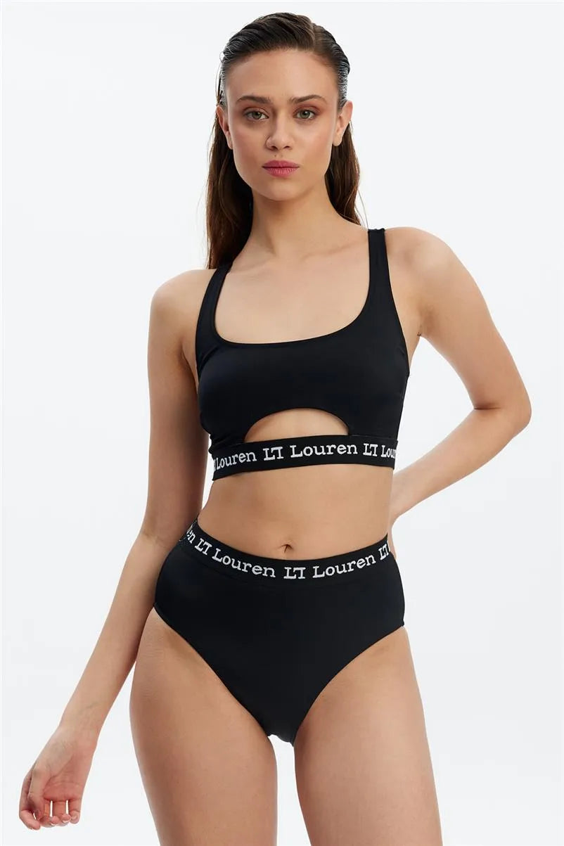 B1720 Yüksek Belli Sporcu Bikini Takım - Siyah