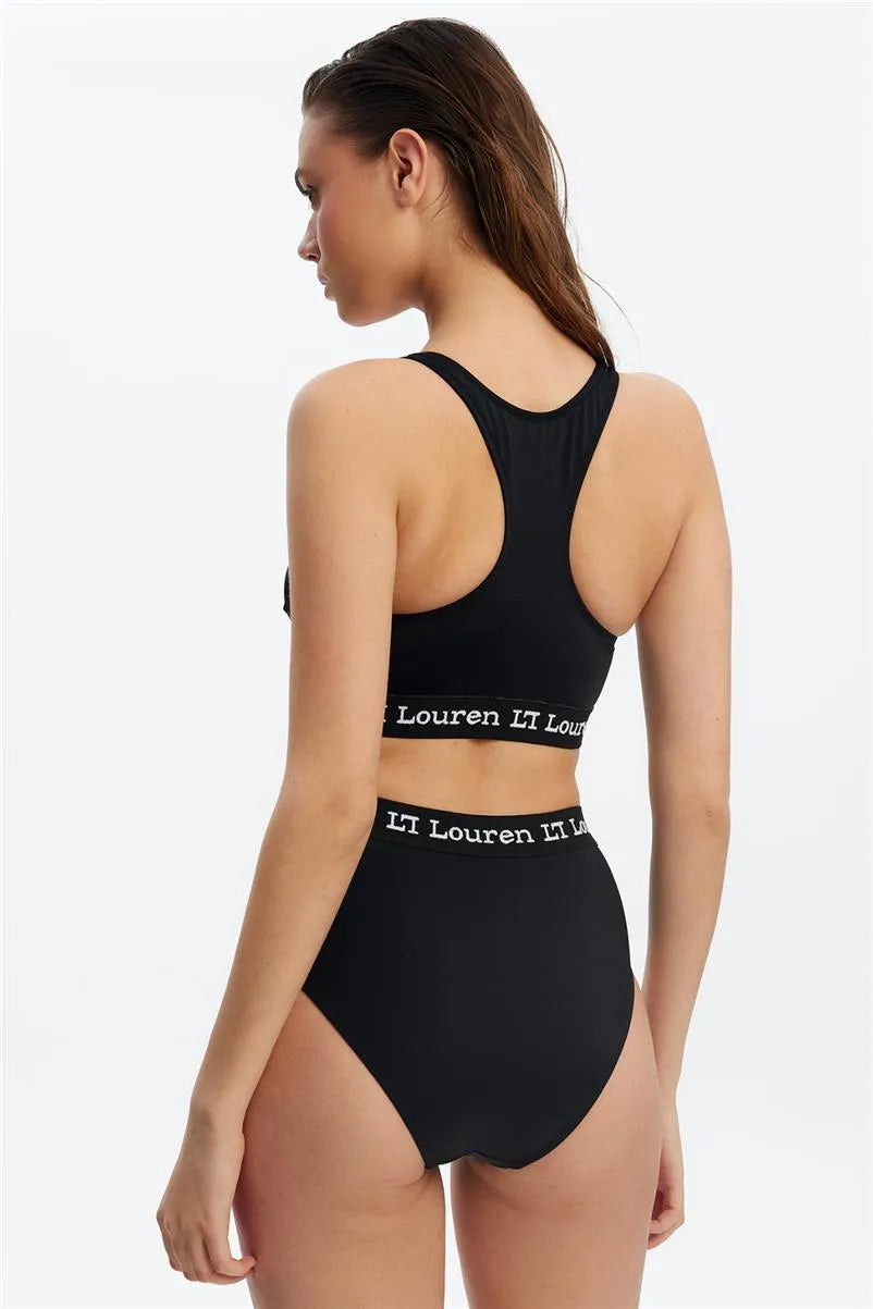 B1720 Yüksek Belli Sporcu Bikini Takım - Siyah