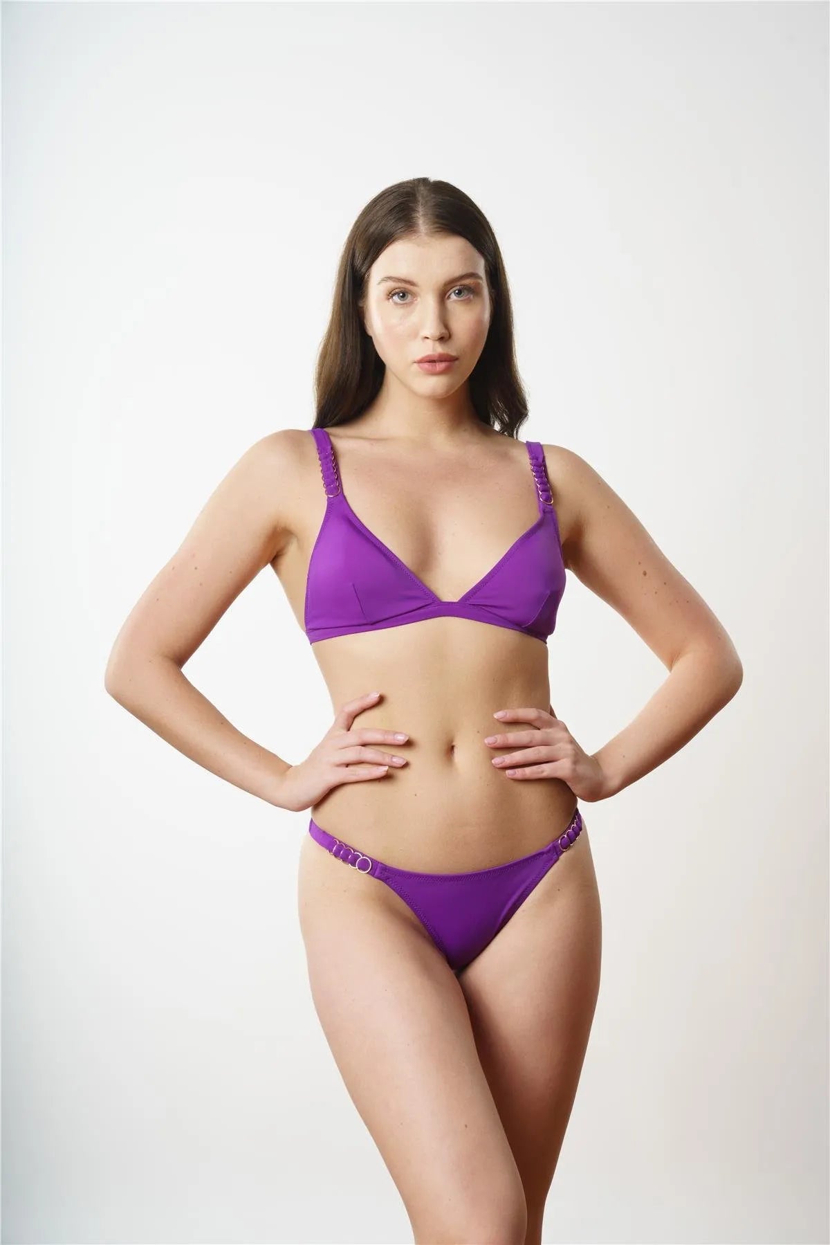 B1801 Sabit Üçgen Bikini Takım - Mor