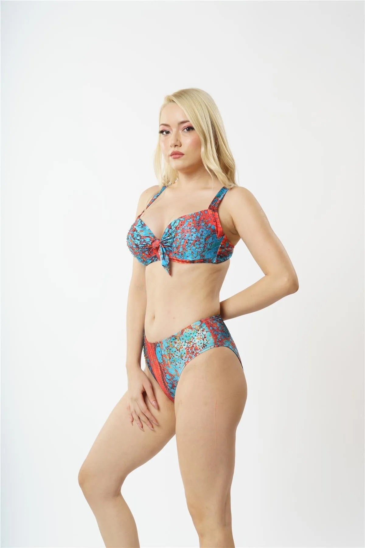 B1809 Taşlı Kaplı Bikini Takımı - Kırmızı