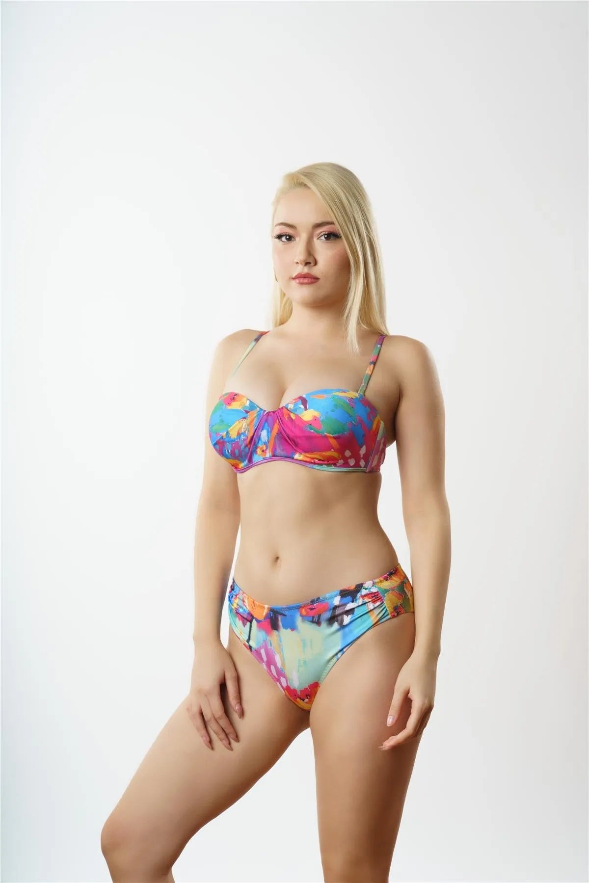 B1825 Boş Kaplı Straplez Bikini Takım - Mor