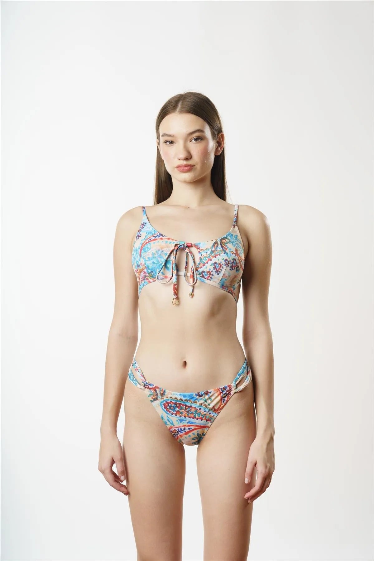 B1868 U Yaka Askılı Bikini Takımı - Bej