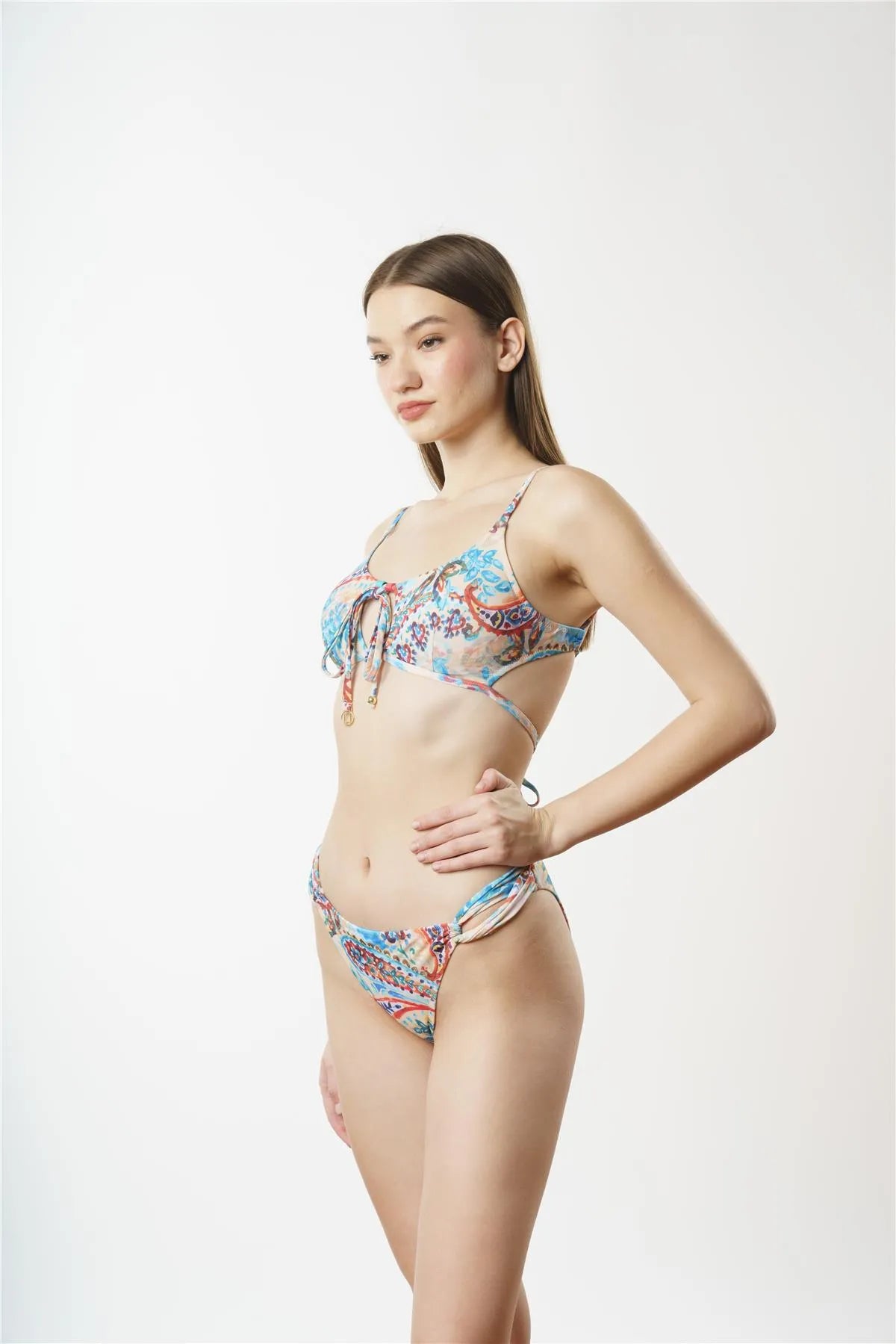 B1868 U Yaka Askılı Bikini Takımı - Bej