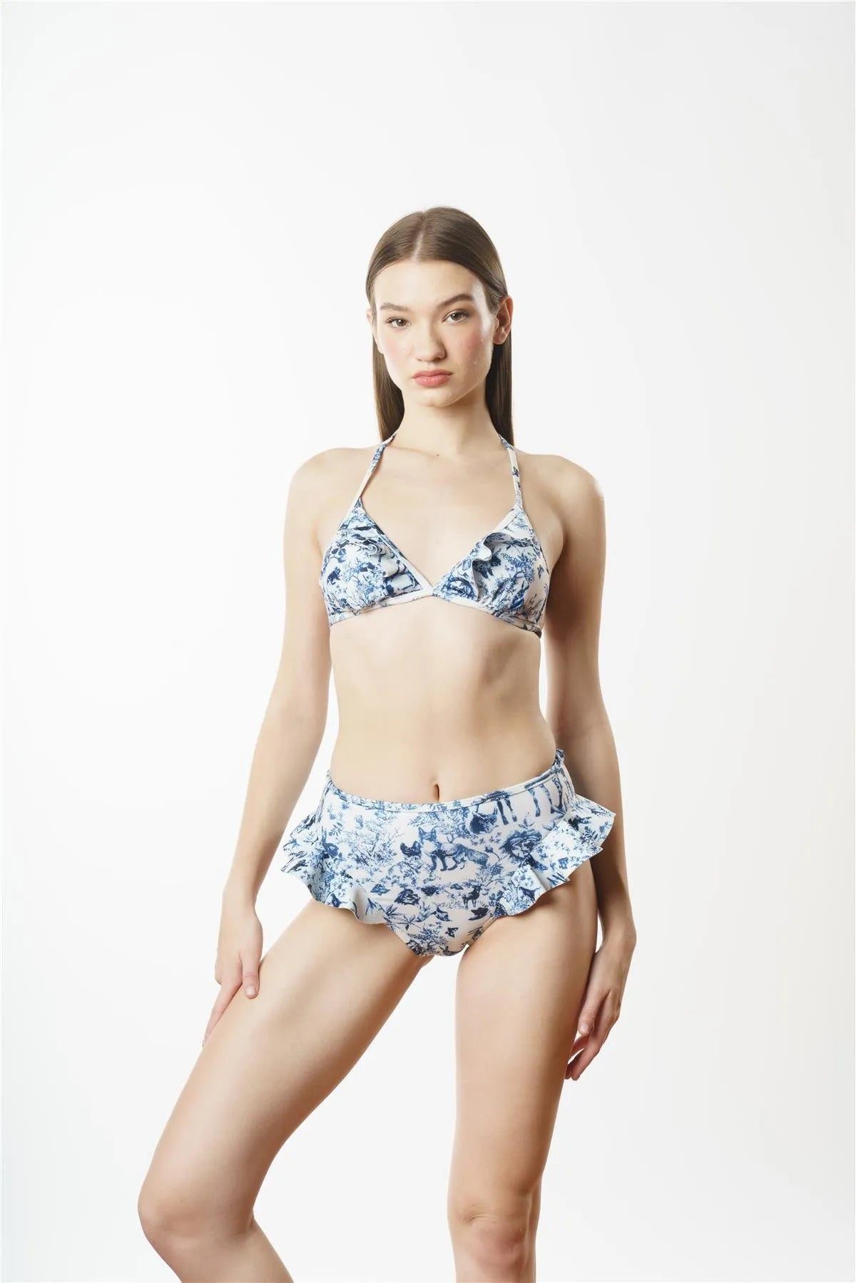 NB1984 Fırfırlı Bikini Takım - Beyaz