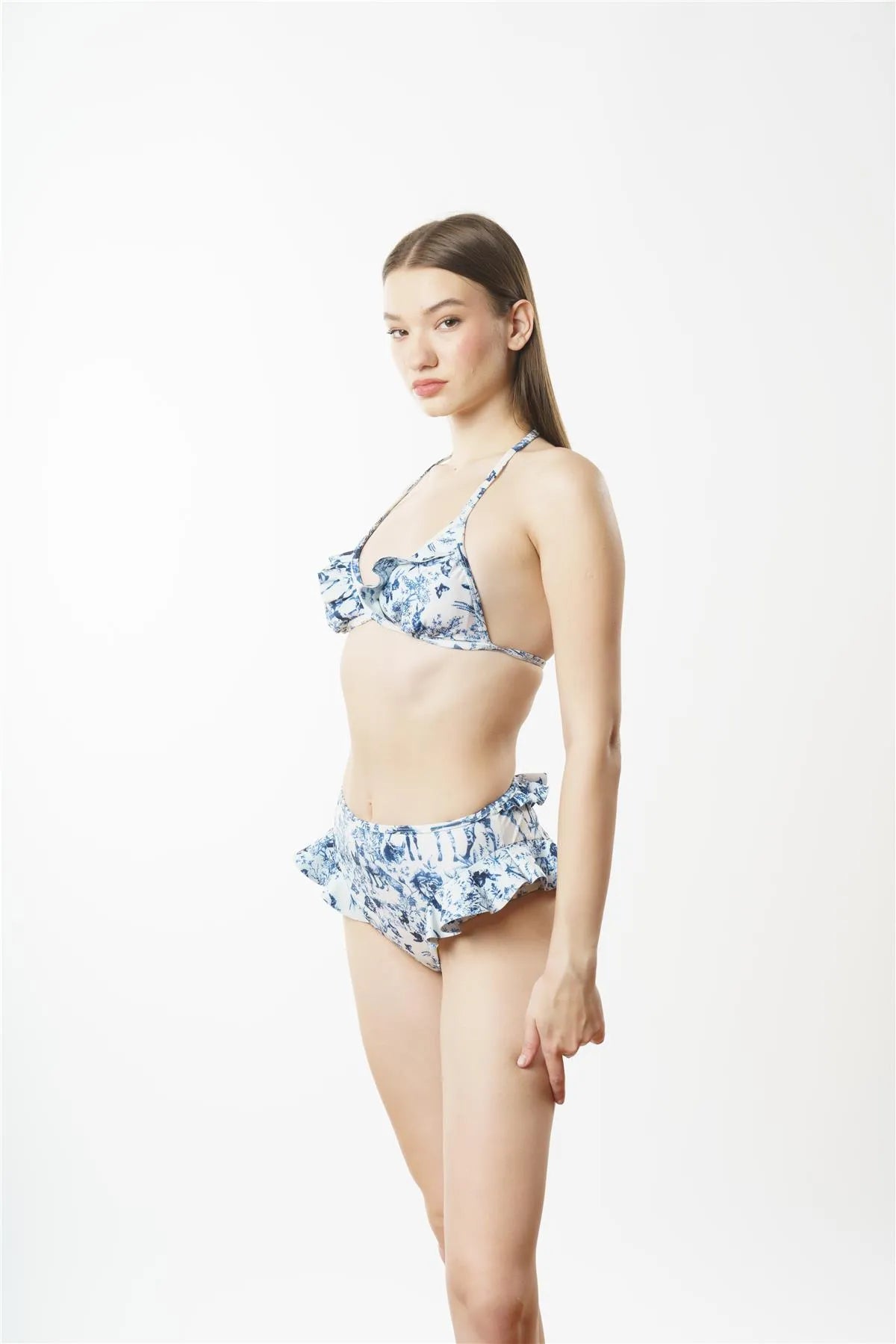 NB1984 Fırfırlı Bikini Takım - Beyaz