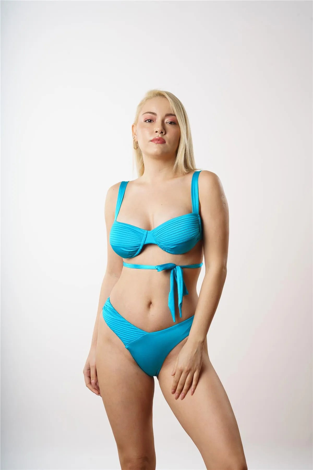 NB1987 Nervürlü Bikini Takımı - Turkuaz