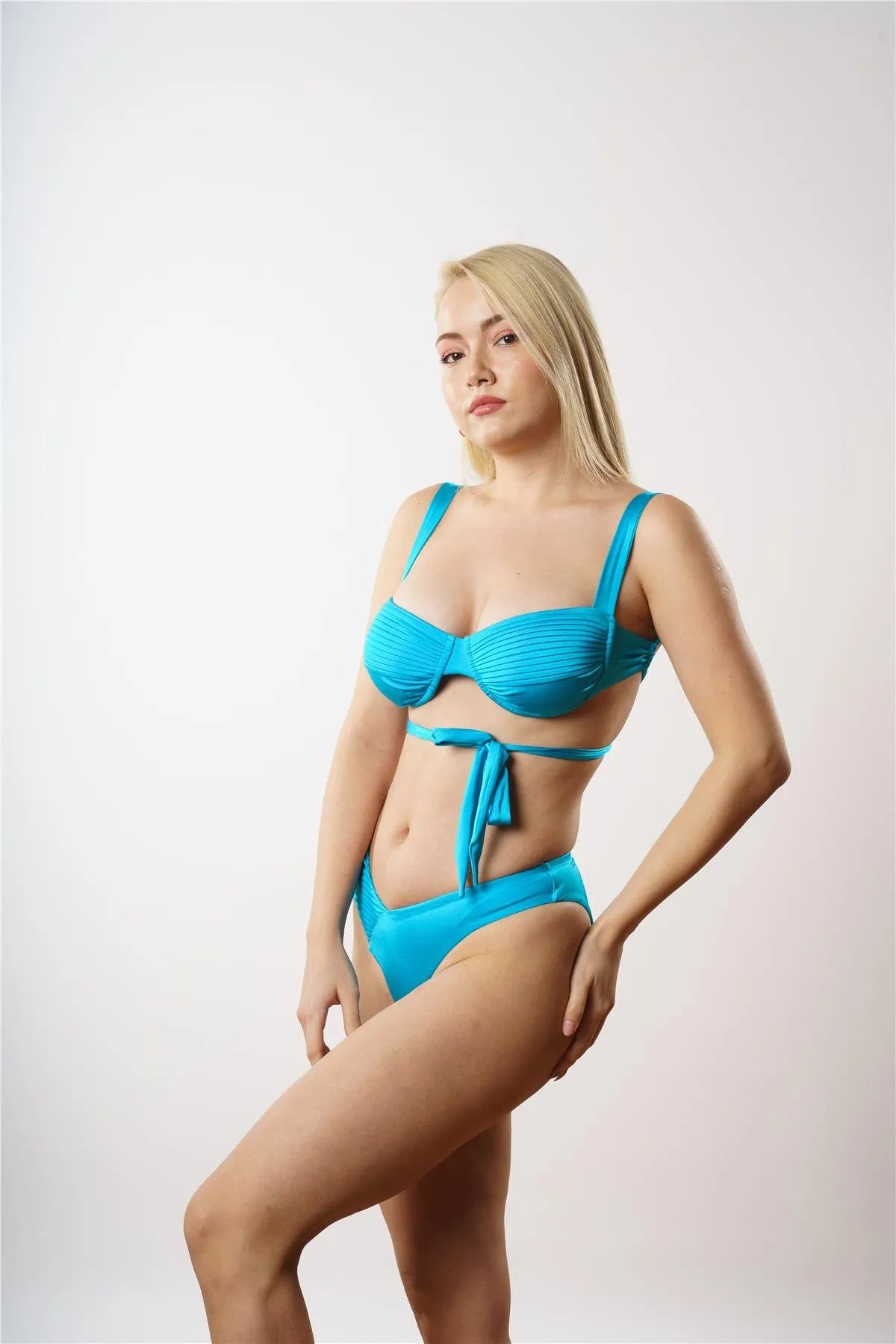 NB1987 Nervürlü Bikini Takımı - Turkuaz