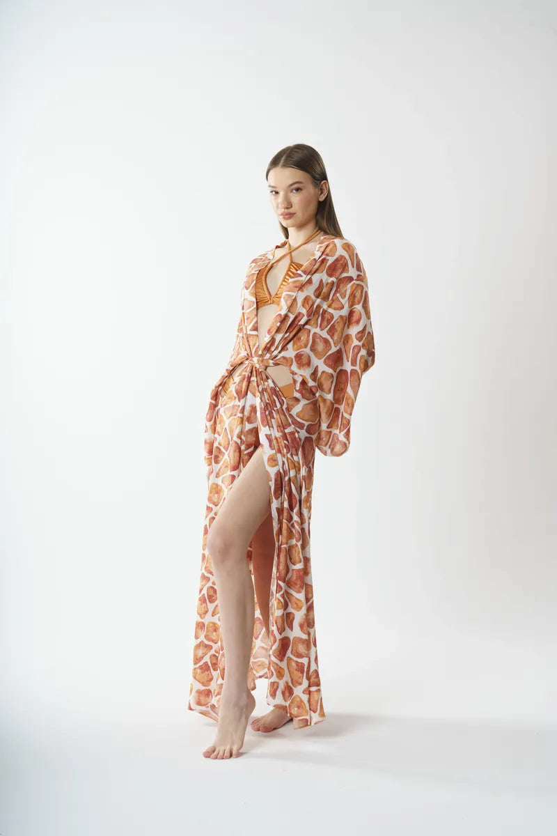P5809 Pencere Detaylı Kimono Pareo - Bej