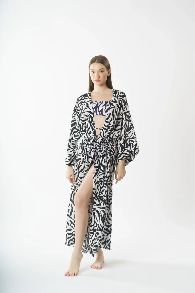 P5811 Uzun Kimono Pareo - Siyah