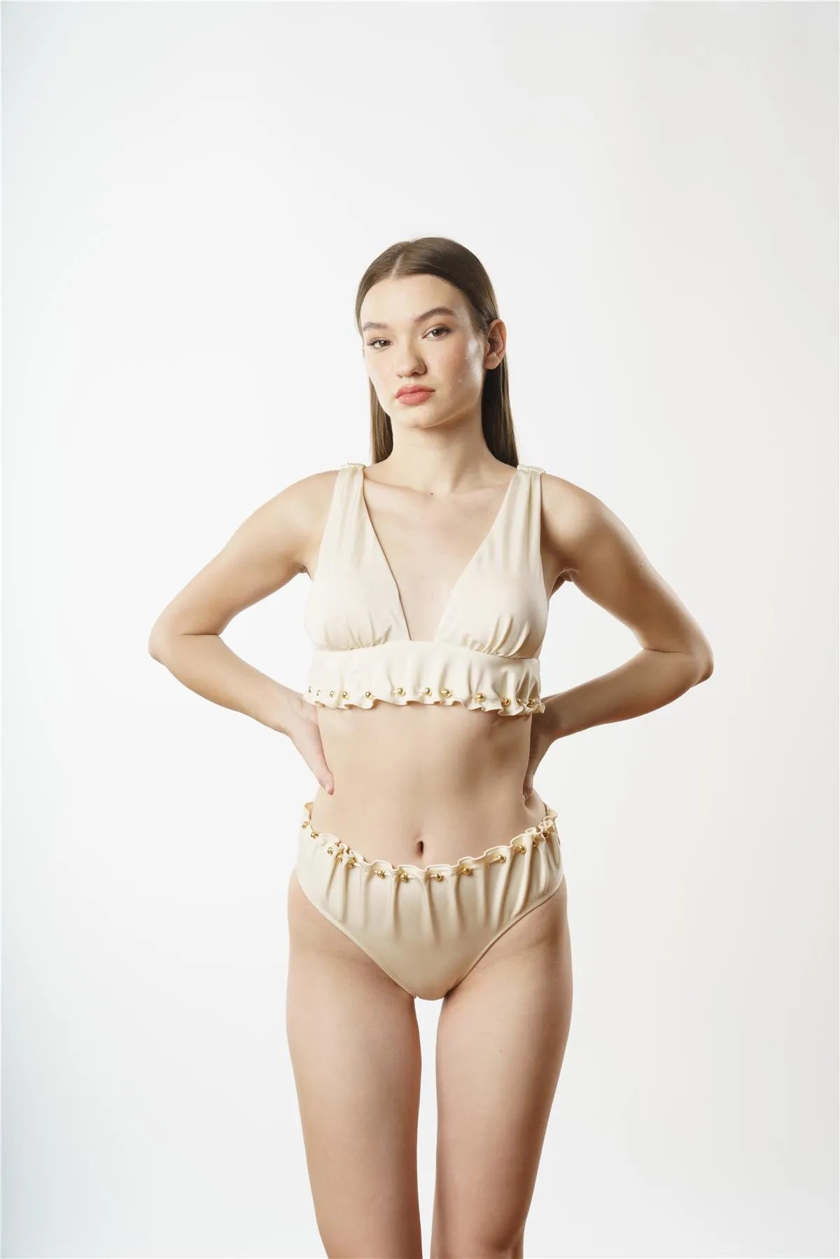NB1883 Geniş Üçgen Bikini Takımı - Bej