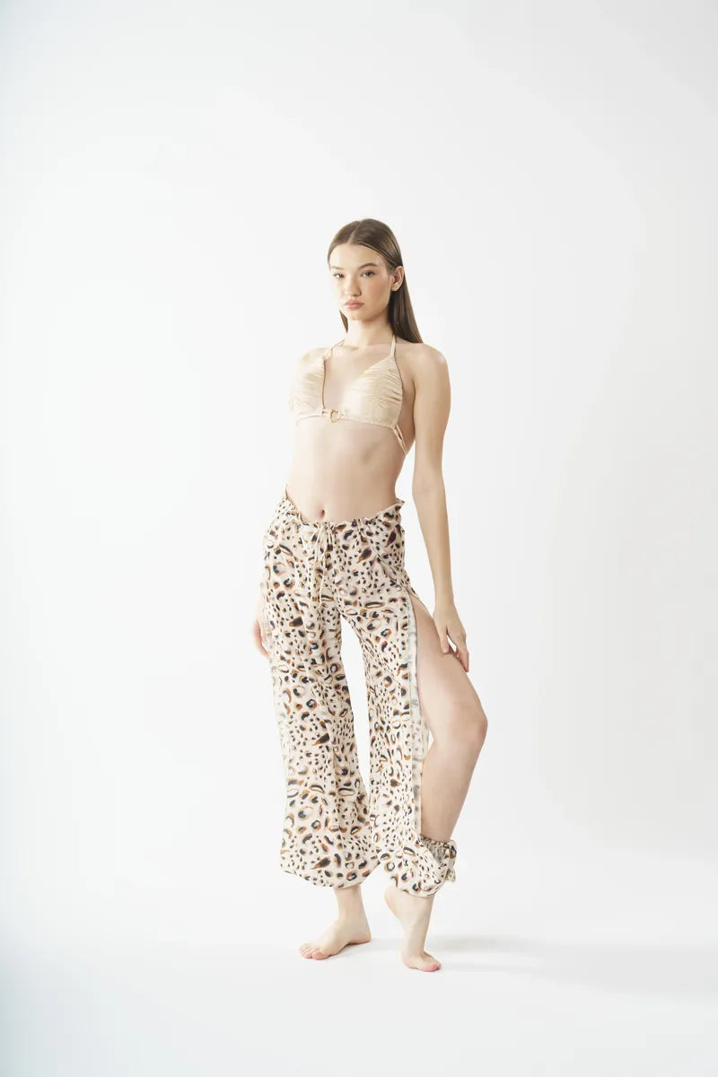 P5823 Yırtmaçlı Pant Pareo - Bej
