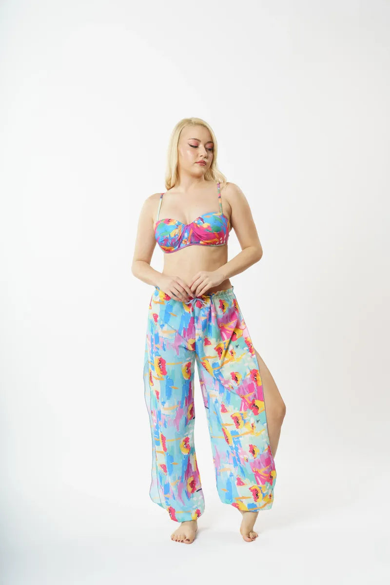P5823 Yırtmaçlı Pant Pareo - Mavi
