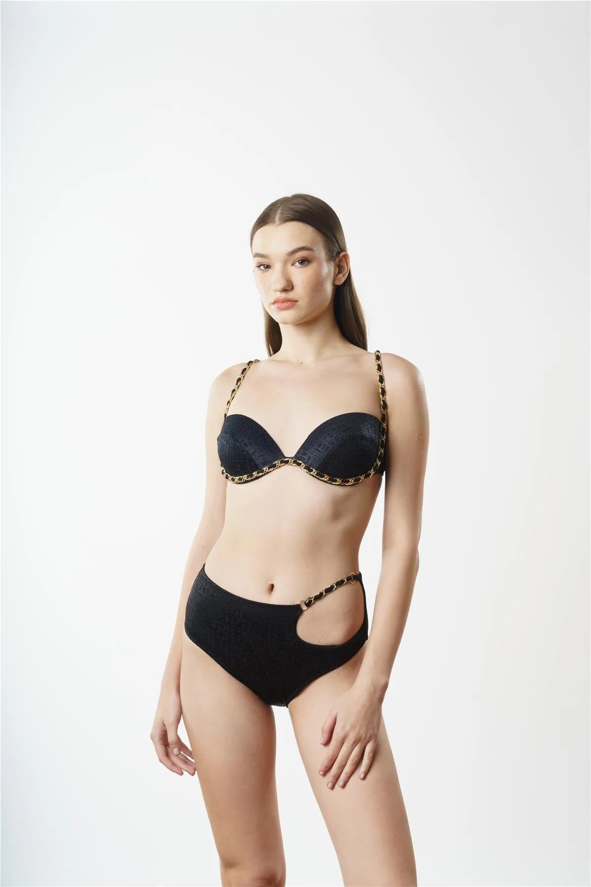LB2010 Zincirli Dolgulu Bikini Takımı - Siyah
