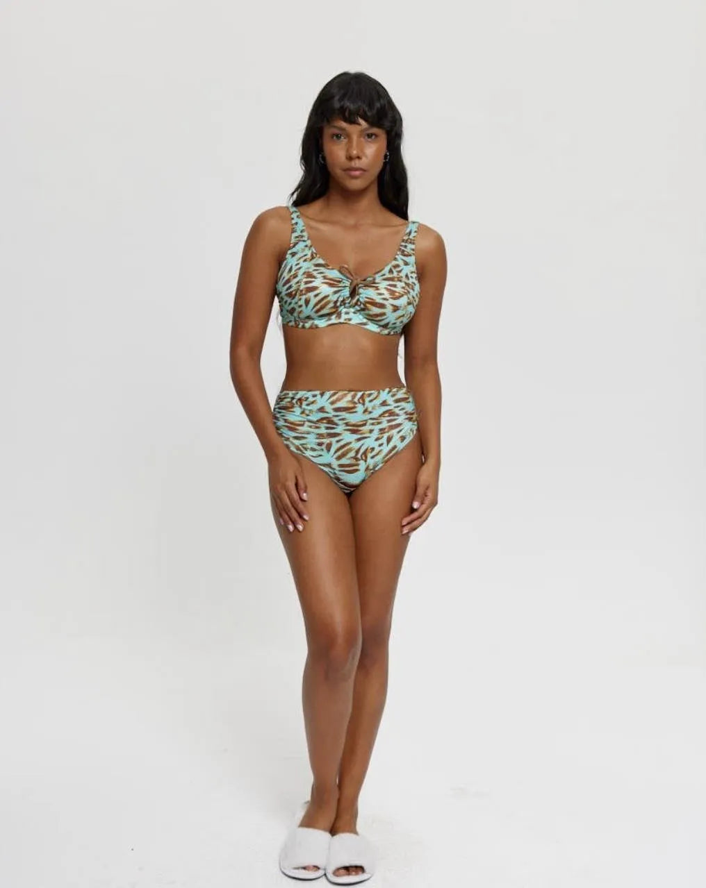 B11023 Telli Önü Tünelli  Bikini Takımı - Turkuaz