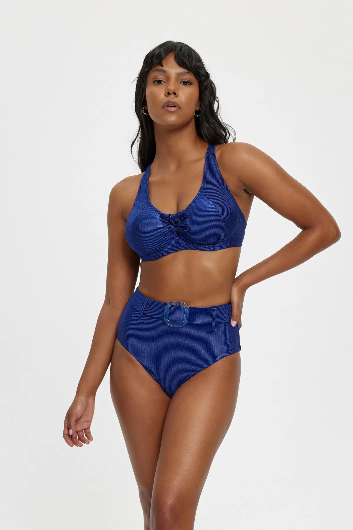 B11037 Telli Toparlayıcı Kemer Tokalı Bikini Takımı - Lacivert
