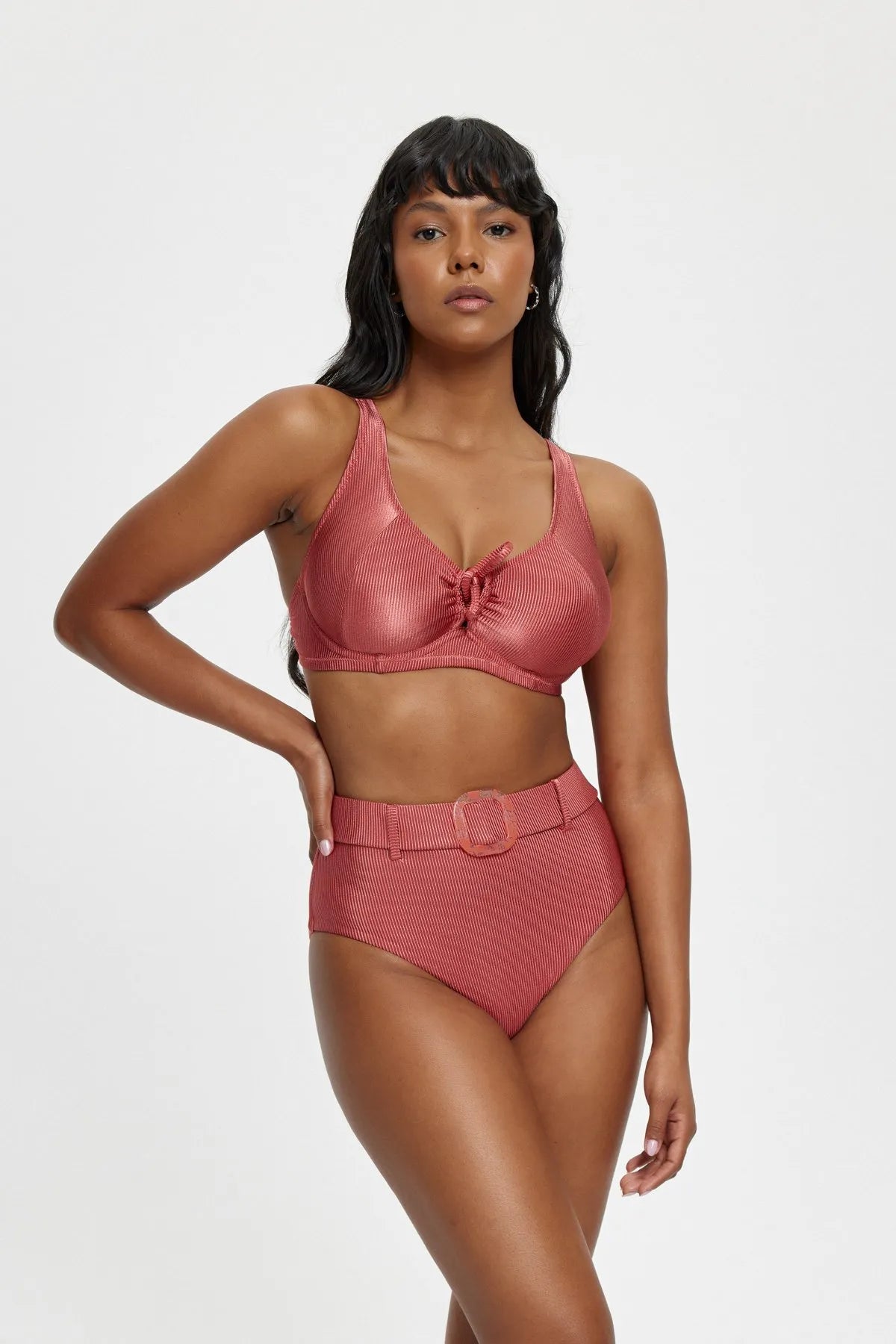 B11037 Telli Toparlayıcı Kemer Tokalı Bikini Takımı - Kiremit