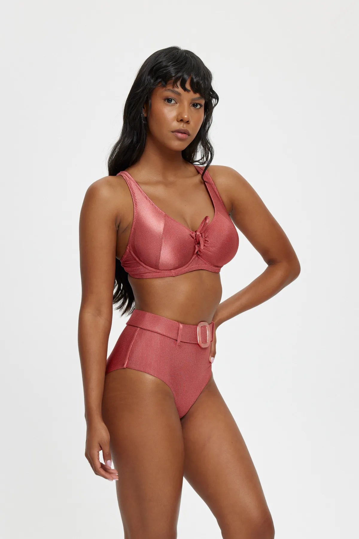 B11037 Telli Toparlayıcı Kemer Tokalı Bikini Takımı - Kiremit