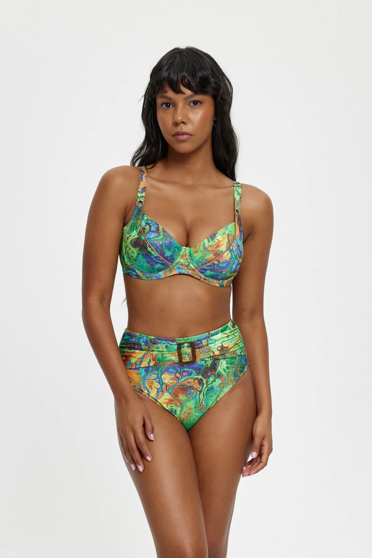 B11040 Biye Detaylı Telli Toparlayıcı Bikini Takımı - Yeşil