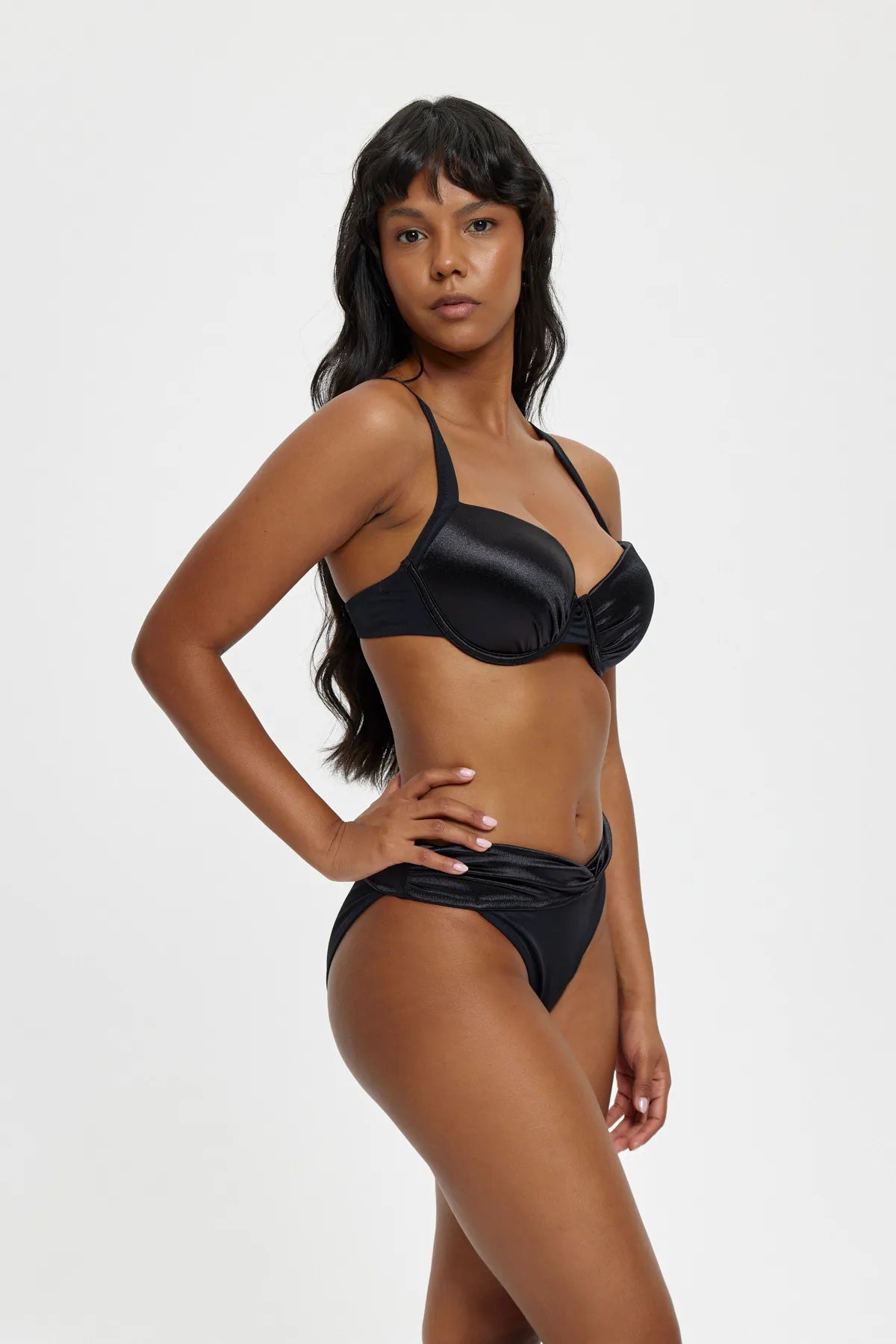 B11044 Boş Kaplı Saten Detay Bikini Takım - Siyah