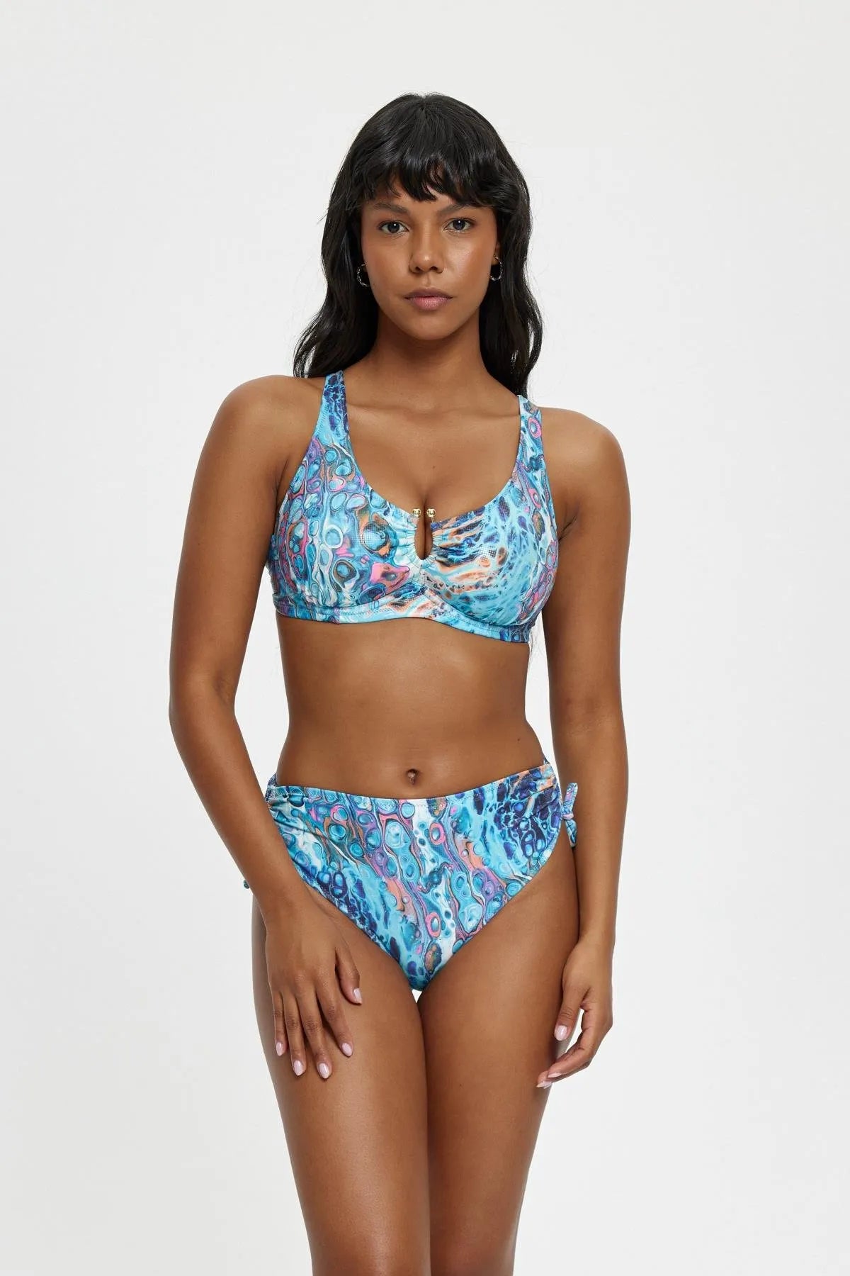 B11048 Toparlayıcı Telli Bikini Takımı - Mavi