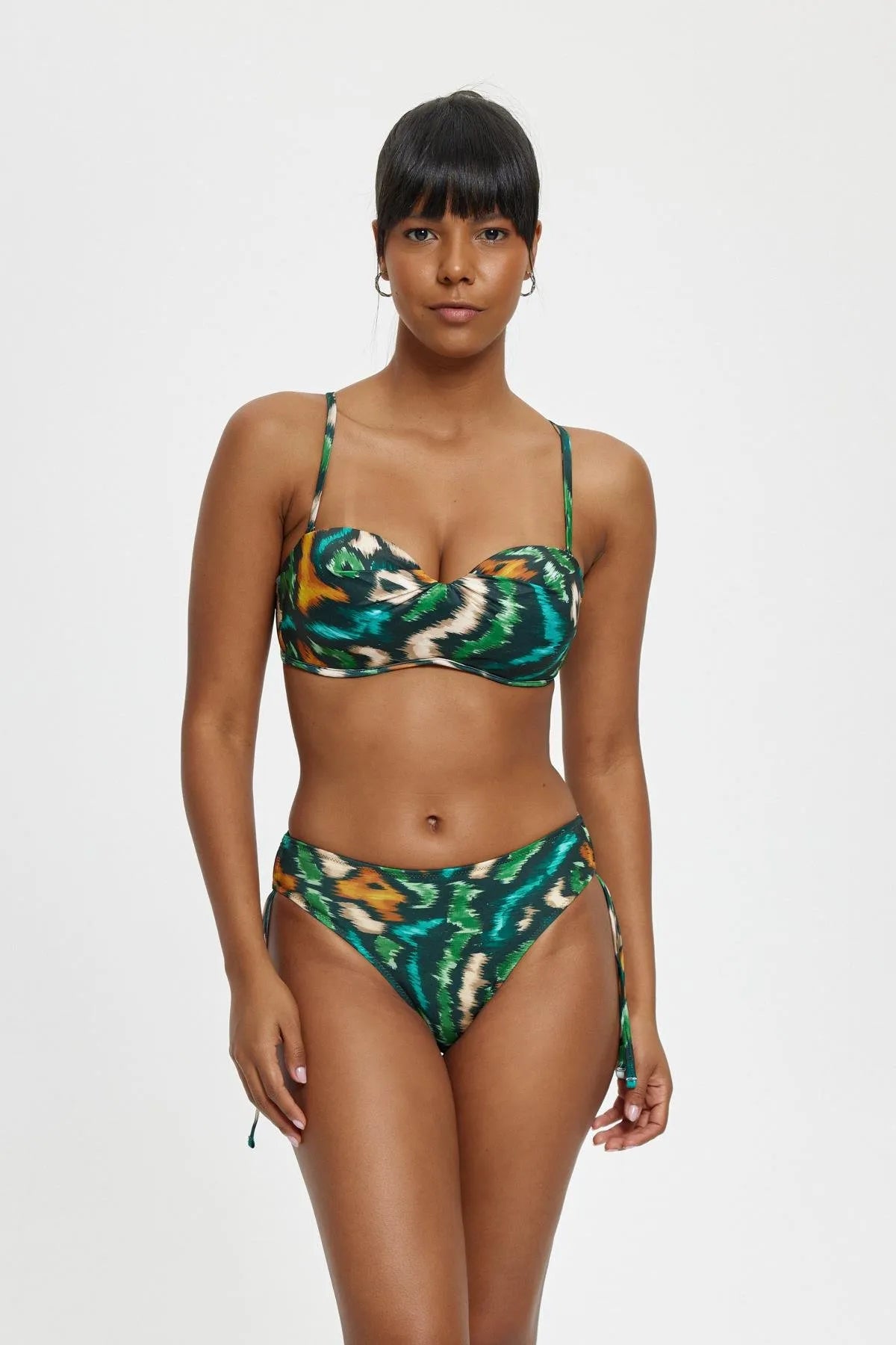 B11056 Straplez Boş Kaplı Yanı Aştı Tünelli Bikini Takımı - Kamuflaj