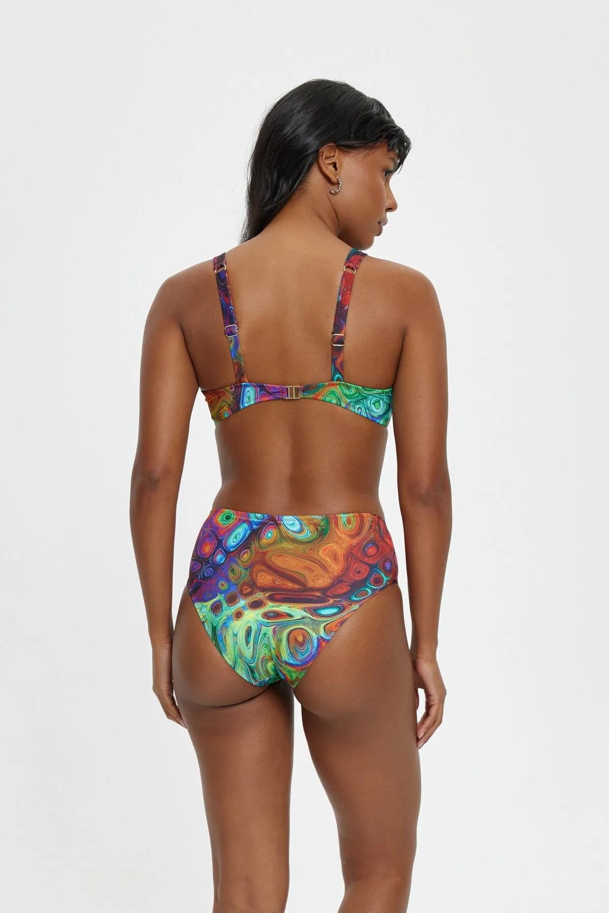 B11061 Toparlayıcı Boş Kaplı Taş Detaylı Bikini Takımı - Kırmızı
