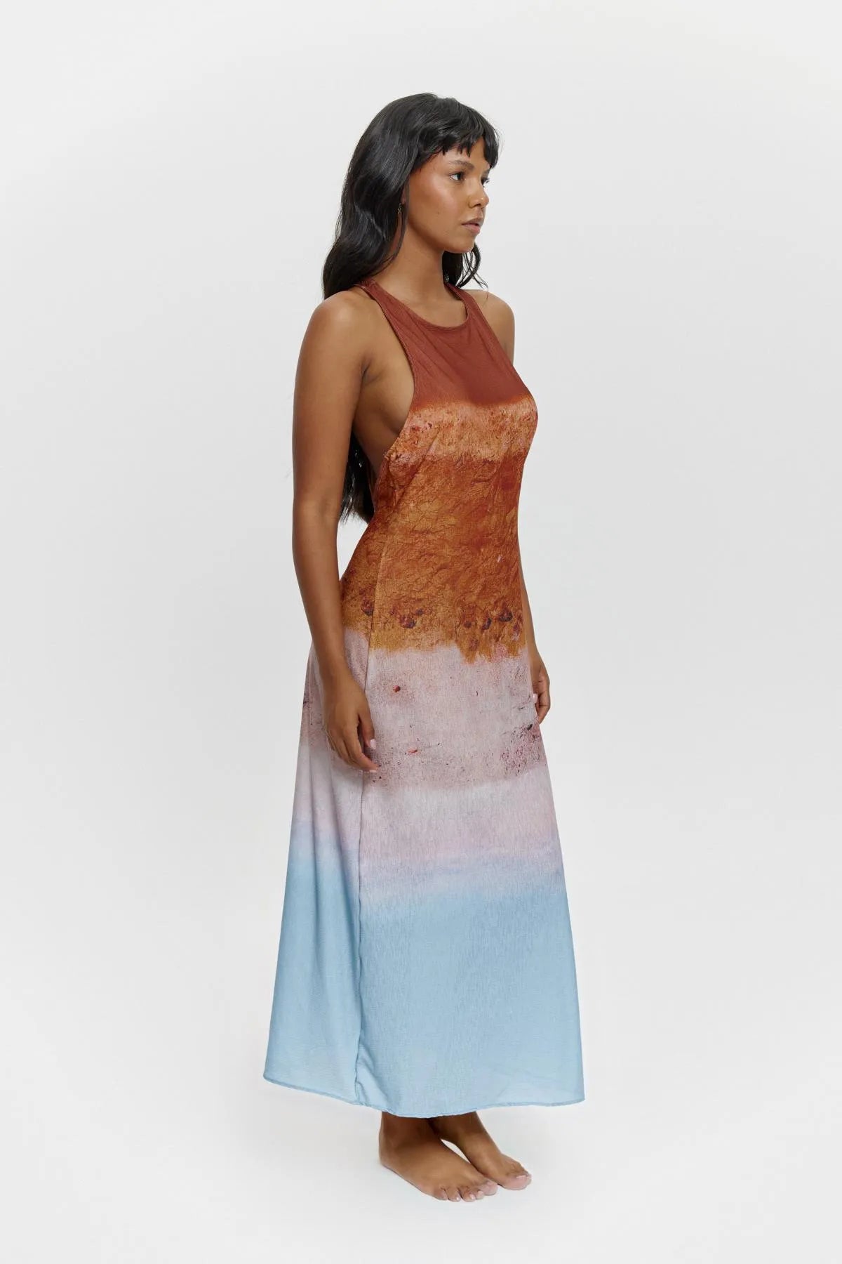 P15048 U Yaka Sırt Detaylı Elbise - Tarçın