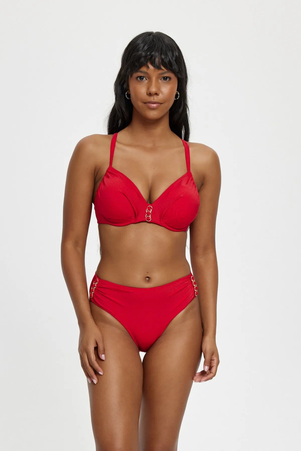B11081 Asansörlü Toparlayıcı Bikini Takım - Kırmızı