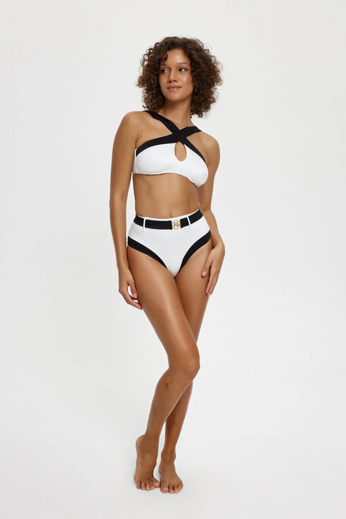 B11084 Çapraz Bantlı Bikini Takımı - Beyaz