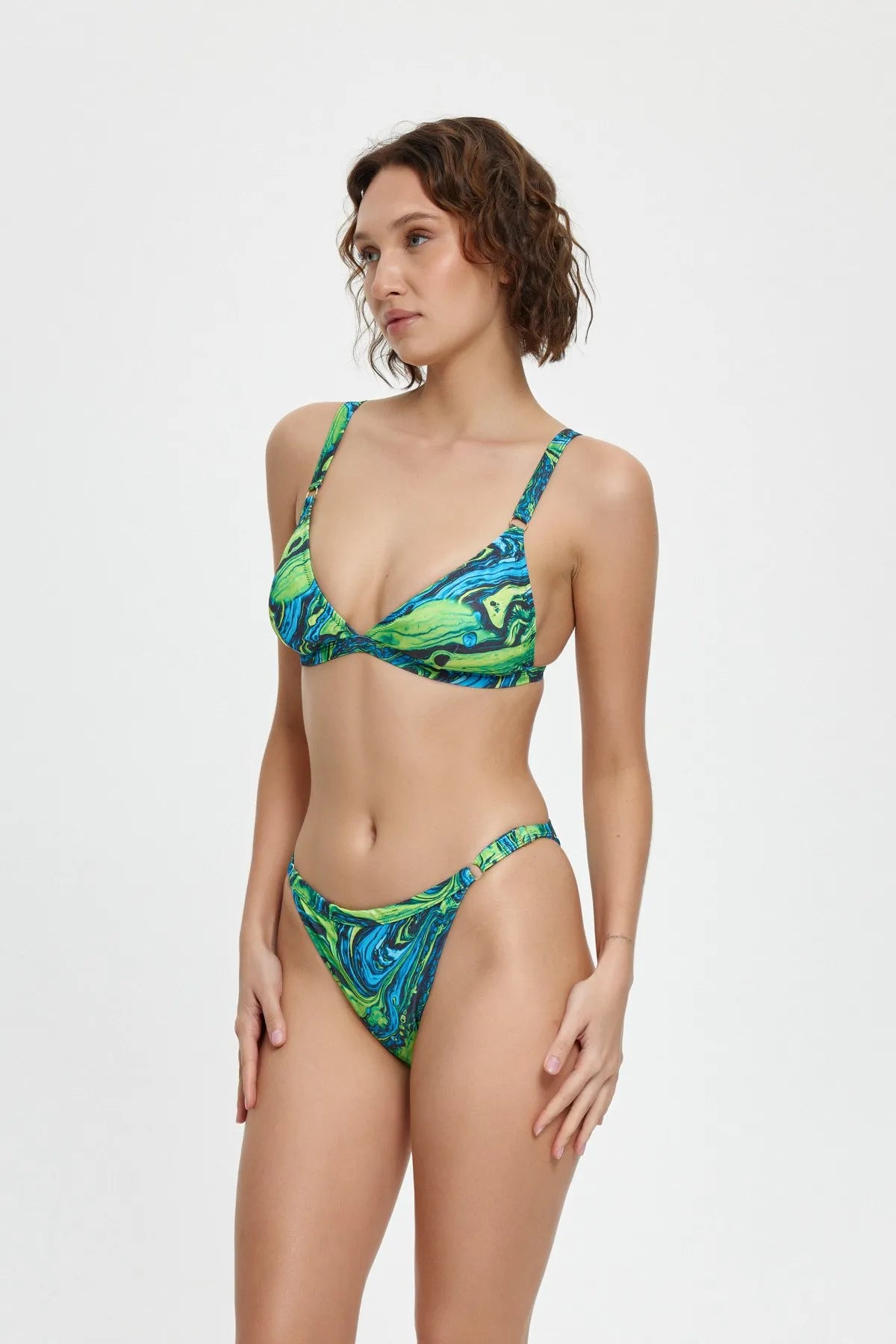 B11089 Sabit Üçgen Bikini Takımı - Yeşil